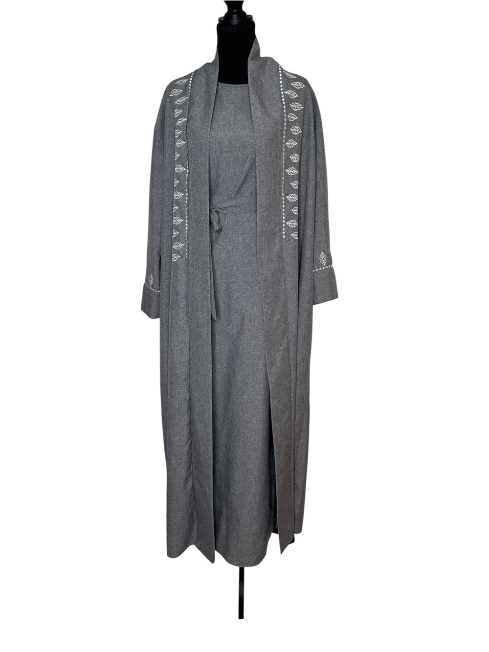 SHEIN Gray Embroidered Two piece abaya